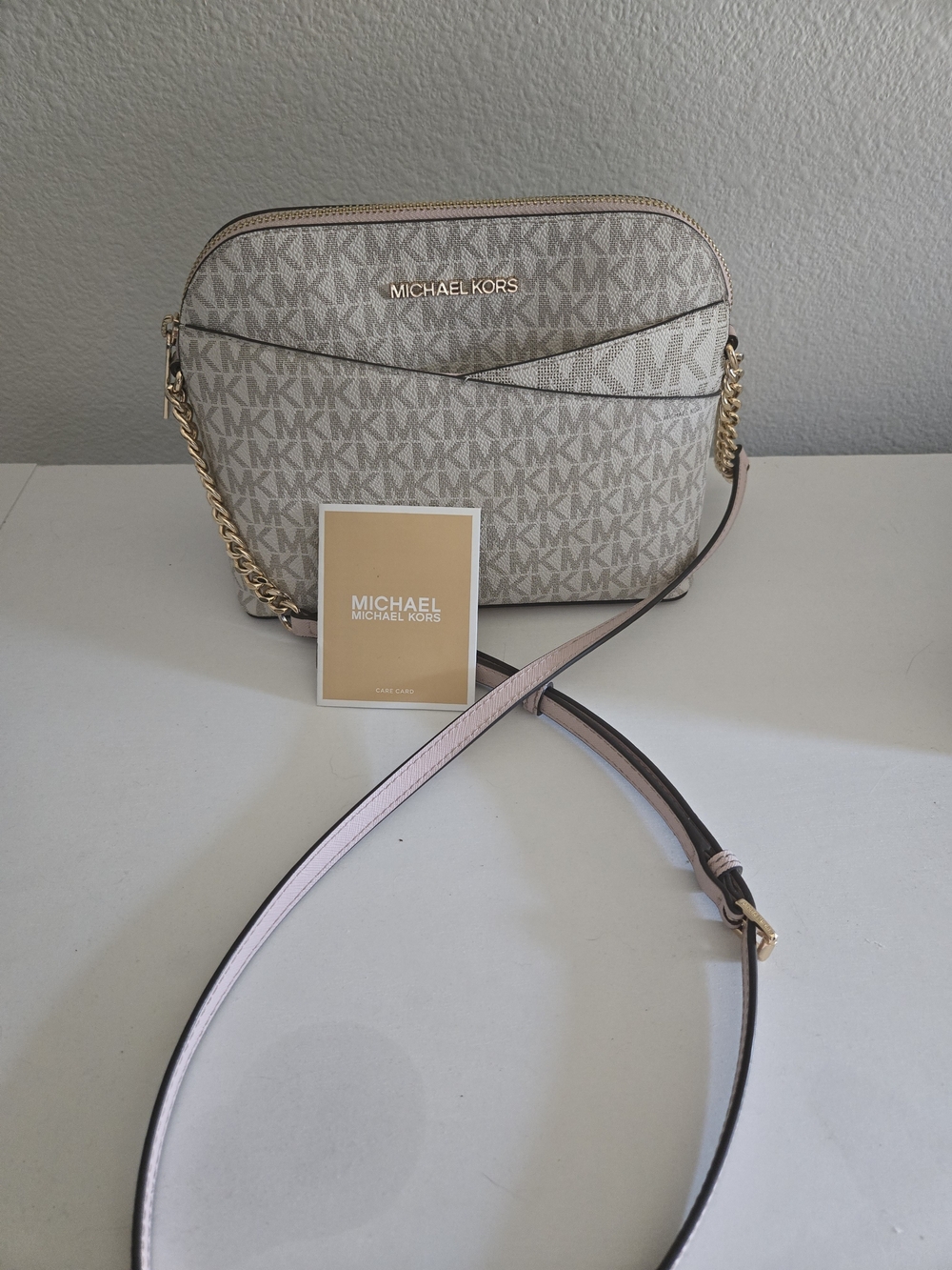 Michael Kors Beige/Blush Signature MK Crossbody Bag